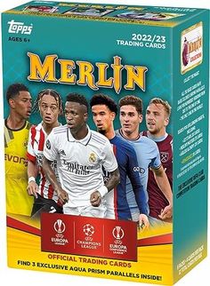 the card game merlin is in its box and has all different players on it