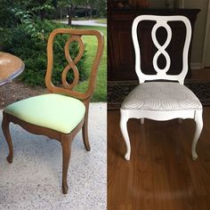 before and after photos of an old dining room chair