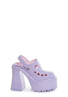 base|purple Summer Clogs With Translucent Outsole, Spring Purple Synthetic Clogs, Spring Clogs With Translucent Outsole And Round Toe, Purple Synthetic Clogs, Cute Platform Shoes, Heart Cut Out, Crochet Shop, Sugar Thrillz, Pride Outfit