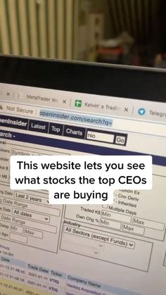 a computer screen with the words, this website lets you see what stocks the top cbos are buying