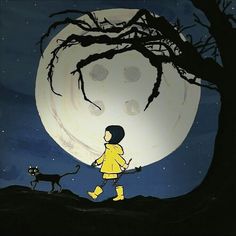 a person walking a dog in front of a full moon with a cat on the other side