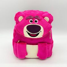 New Loungefly Exclusive Toy Story Strawberry Scented Lotso Plush Pocket Mini Backpack. Lotso Has Moveable Eyebrows And Arms That Snap Into Place On The Front Zipper Pocket. On The Backside Of The Backpack Is The Phrase “Welcome To Sunnyside” Decorated With Flowers And Strawberries. Made Of Plush Material With Vegan Leather (Polyurethane) Trim. Bag Has Adjustable Shoulder Straps, Shiny Gold Hardware And Coordinating Inside Lining. Dimensions: 9”W X 10.5”H X 4.5”D Pink Character Bag For Disney Trips, Character Style Pink Bag For Disney Trips, Pink Character Bag For Everyday Use, Character Backpack For Playtime, Playful Pink Bag For Disney Trips, Lotso Plush, Pink Bear, Loungefly Bag, Barbie Stuff