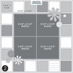 a photo frame with flowers on it and the measurements for each image in front of it