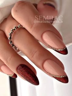 Vampy Nails, Red And Gold Nails, Gold Nail Designs, Classy Nails