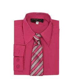 Boys Formal Dress ShirtThe perfect option to add on that special flair to your littler man's outfit.  Our formal dress shirt set comes in long sleeves and it is made from breathable Polyester Cotton blend.The Set does come with the matching clip on tie set for our smaller sizes and a zip up tie for our larger sizes. Pink Fitted Long Sleeve Dress Shirt, Formal Long Sleeve Dress, Long Sleeve Formal Dress, Sleeve Formal Dress, Formal Dress Shirt, Boys Formal, Short Pants Outfit, Formal Shirt Dress, Shirt And Tie