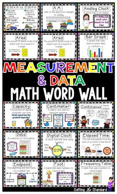 the measurement and data math word wall for students to use in their homeschool