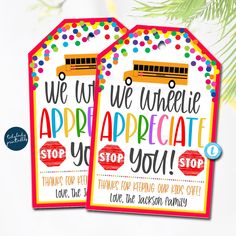 two back to school appreciation cards with colorful confetti