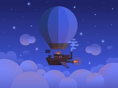 a hot air balloon flying through the night sky