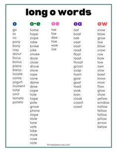 long o words worksheet for kids to practice their spelling skills and writing numbers