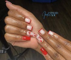 Braiders Nails, Cute Red Nails, Long Red Nails, Cute Nail Colors, Cute Short Nails, Black Acrylic Nails, Acrylic Nail Set, White Acrylic Nails