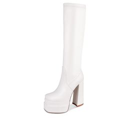 PRICES MAY VARY. Heel Height: 5.5"/14cm; Platform height: 2.4"/6cm, Shaft Height: 15.0"/38cm. Elastic PU leather on the upper ​and soft synthetic fabric lining, slip-resistant rubber sole. Square toe knee high platform heel design, side full-length zipper, easy to put on and off. Wear the stylish chunky high heel boots on any occasion, you are definitely the most eye-catching one. Please check the size chart before ordering WETKISS dress knee boots to ensure you receive the correct size.  Shoe’s Dress Knee Boots, Chunky High Heel Boots, White Platform Boots, Platform Knee High Boots, High Boots For Women, Knee High Platform Boots, Platform Heels Boots, Designer High Heels, Gogo Boots