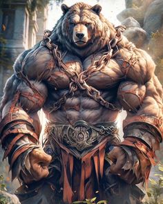 an image of a bear with chains on it's chest and his hands in his pockets