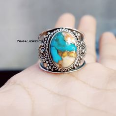 Oval Stone Ring, Thea Queen, Silver Ring For Women, La Pollution, Copper Turquoise, Turquoise Rings, Unisex Ring, Oval Stone, Emerald Gemstone