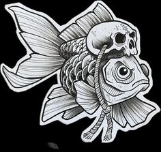 a drawing of a fish with a skull on it