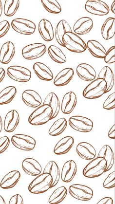 coffee beans on a white background with brown lines in the bottom right corner, and below