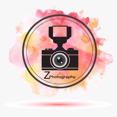 a camera with the word z photography on it in front of a watercolor background