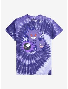 Pokemon Gastly Evolution Tie-Dye T-Shirt | Hot Topic Pokemon Tie Dye, Gastly Evolution, Cutesy Outfit, Pokemon Champions, Ghost Pokemon, Purple Tie Dye, New Pokemon, Purple Tie, Anime Gifts