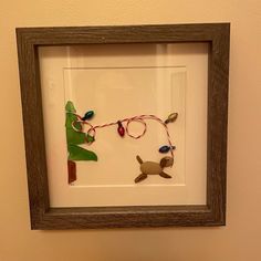 a shadow frame with paper and string attached to it