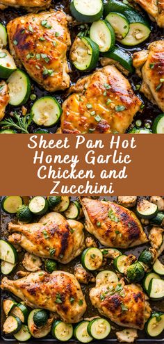 sheet pan chicken and zucchini with text overlay