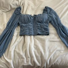 Blue Long Sleeve From Ever B Size M Never Worn Fitted Long Sleeve Denim Blue Blouse, Blue Fitted Blouse For Fall, Fitted Light Blue Blouse For Fall, Fitted Blue Blouse For Day Out, Blue Fitted Top For Brunch, Fitted Blue Top For Brunch, Blue Cropped Top For Brunch, Blue Long Sleeve, Long Sleeve Tees