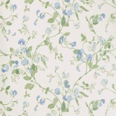 blue and green flowers on white wallpaper