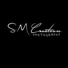 a black and white logo with the words s m creation photography written in cursive writing