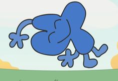 an image of a blue cartoon character with arms and legs stretched out in the air