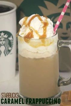 starbucks caramel frappuccino latte with whipped cream and caramel drizzle