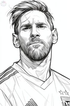 a black and white drawing of a man with a beard wearing a jersey, looking at the camera