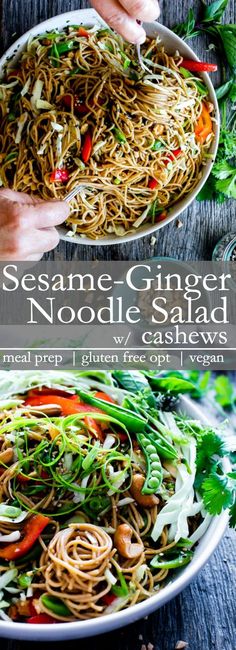 sesame - ginger noodle salad with cashews and carrots