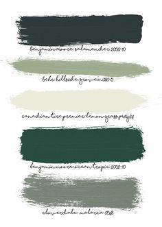 four different shades of green and white paint