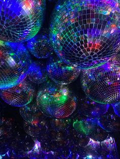 many disco balls are stacked on top of each other