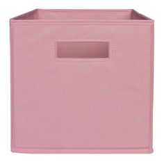 a pink storage bin with an open pocket on the front and bottom, for storing items