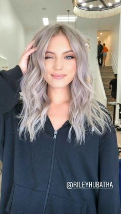 Riley Hubatka Hair, Hair Colour For Pale Skin And Blue Eyes, Miranda Frost, Lavender And Blonde Hair, Silver Lavender Hair, Purple Blonde Hair, Silver Hair Color Ideas, Ash Blonde Hair Balayage, Riley Hubatka