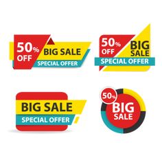 big sale stickers with different colors and shapes