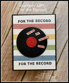 a record card with the words stampin'up for the record on it