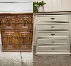 before and after photos of an old dresser