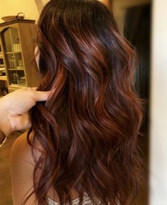 Black With Auburn Highlights, Auburn Highlights On Dark Hair, Dark Brown Hair Auburn Highlights, Red Highlights In Dark Brown Hair, Brown Hair With Auburn Balayage, Ginger Highlights In Black Hair, Brown Red Balayage, Brunette With Auburn Highlights, Brown Hair With Red Lowlights