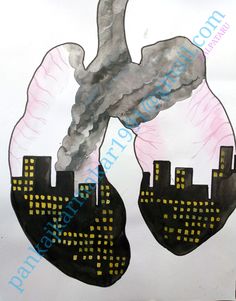 a drawing of the lungs with city lights on them