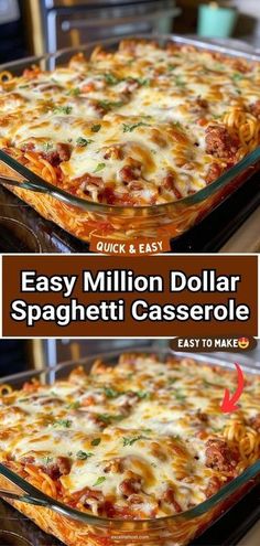 two casserole dishes filled with easy million dollar spaghetti casserole