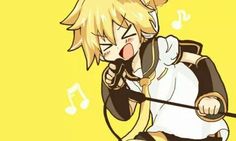 an anime character with blonde hair holding a microphone