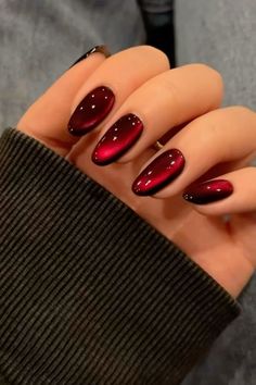 Red Glass Nails, Quartz Nails, Wine Nails, Cherry Nails, Easy Nails, Cat Eye Nails, Glass Nails, Nail Swag