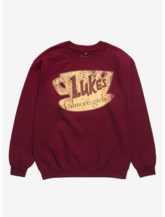 a maroon sweatshirt with the words luke's on it