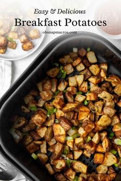 a pan filled with potatoes and green onions