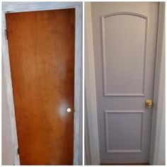 two doors are shown side by side, one is white and the other is brown