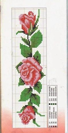 a cross stitch pattern with three roses on it