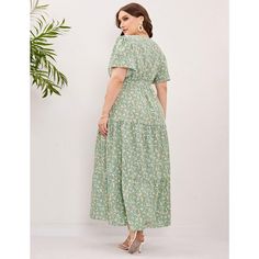 MATERIAL: This v neck ruffle dress is made from soft fabric, which is comfortable, lightweight, and breathable. Green V-neck Maxi Dress For Garden Party, Green V-neck Dress With Ruffle Hem, Light Green V-neck Summer Dress, Summer Green Midi Dress With Ruffle Hem, Green Midi Dress With Ruffle Hem For Beach, Casual Light Green V-neck Dress, Green Summer Midi Dress With Ruffle Hem, Green Maxi Dress With Ruffle Hem For Vacation, Green Ruffle Hem Maxi Dress For Summer