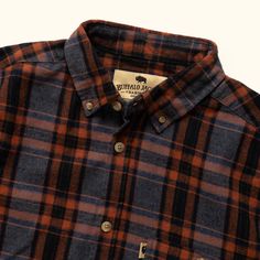 Unleash your adventurous spirit with our Fairbanks Flannel Shirt in Autumn Stone. This men's classic men's mid-weight flannel shirt stands apart, embodying timeless style and rugged durability. Crafted with 100% premium cotton fabric with a beautiful autumn orange and textured color pattern, blends authenticity and rugged sophistication. Made as your go-to shirt, with the soft feeling from the enzyme washed that gives that broken in feel. From the northern lights to the midnight sun, be wilderne Men’s Autumn Casual, Classic Flannel Shirt For Outdoor, Classic Outdoor Flannel Shirt With Button Closure, Classic Brown Flannel Shirt For Outdoor, Brown Button-up Flannel Shirt For Outdoor, Classic Plaid Shirt For Outdoor, Brown Flannel Shirt For Outdoor, Classic Outdoor Flannel Top, Mens Outdoor Style