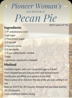 a recipe for pecan pie with instructions on the bottom and in english or spanish