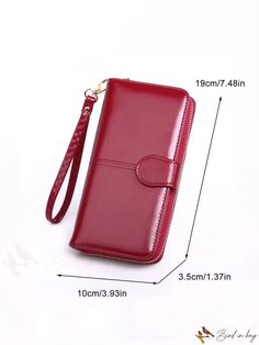 BirdinBag - Classic Red Zippered PU Leather Long Wallet with Vintage Charm Leather Long Wallet, Vintage Material, Pink Backpack, Word Wrap, Bag Set, Shoulder Tote, Long Wallet, Handbag Backpack, Vintage Charms